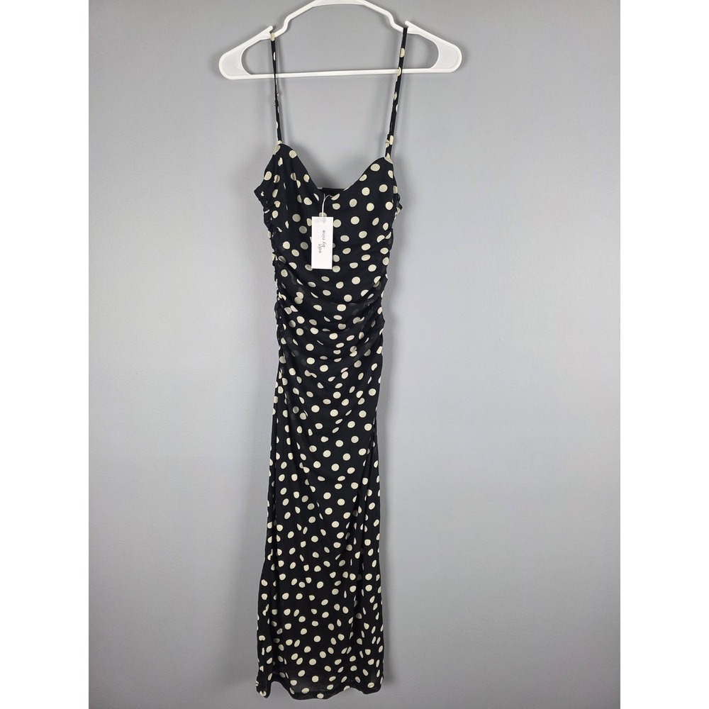 Edit By Nine Whimsy Polka Dot Dress S Womens Coquette Long Length Black NWT
